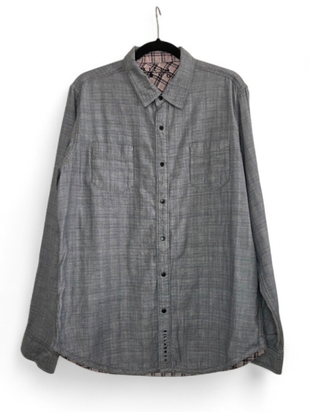 Billabong Men’s Reversible Long Sleeve Button Down Shirt - Grey/Plaid